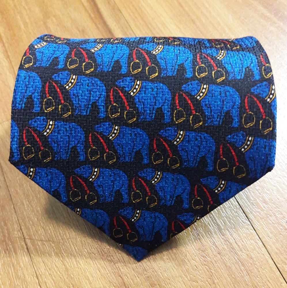 Korean Air Men's Silk Necktie Blue Animal Print
